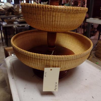 Hand Woven Two Bowl Pedestal Basket