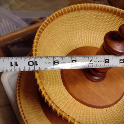 Hand Woven Two Bowl Pedestal Basket