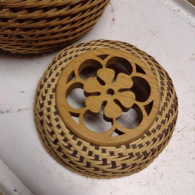 Hand Woven Two Piece Basket with Decorative Wooden Cut-Out Top Accent