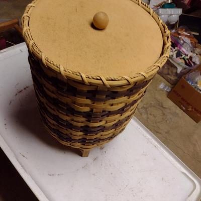 Large, Hand Woven Slat Wood Basket with Lid- Approx 11 3/4" in Diameter, 15 1/2" Tall
