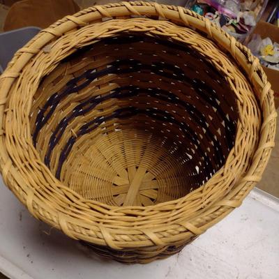 Large, Hand Woven Slat Wood Basket with Lid- Approx 11 3/4" in Diameter, 15 1/2" Tall