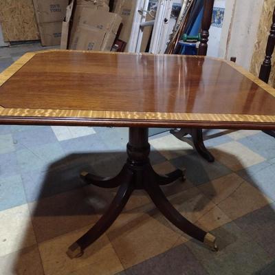 Mahogany Mixed Wood Inlay Tilt Top Table Large Sized on Castors