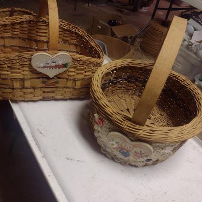 Pair of Hand Woven Baskets with Hand Painted Rabbit/Easter Theme