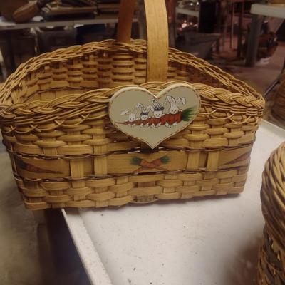 Pair of Hand Woven Baskets with Hand Painted Rabbit/Easter Theme
