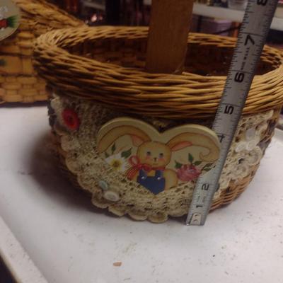 Pair of Hand Woven Baskets with Hand Painted Rabbit/Easter Theme