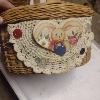 Pair of Hand Woven Baskets with Hand Painted Rabbit/Easter Theme