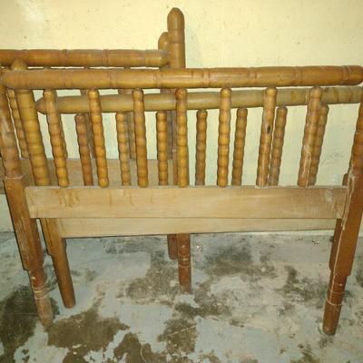 Pair of Solid Turned Wood Twin Sized Bed Frames Head and Foot Board