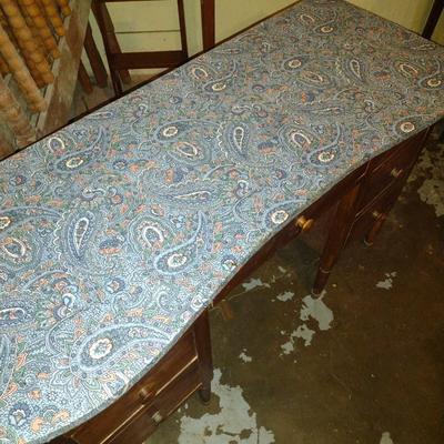 Vintage Solid Wood Knee Hole Desk with Upholstered Cover