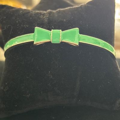 Aqua green enamel bow bangle bracelet