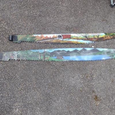 Pair of Hand Painted Crosscut Saws