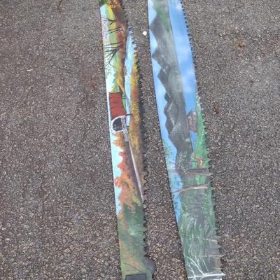 Pair of Hand Painted Crosscut Saws