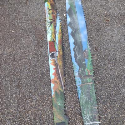 Pair of Hand Painted Crosscut Saws
