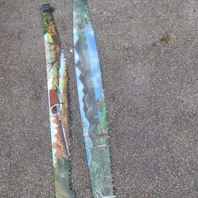 Pair of Hand Painted Crosscut Saws