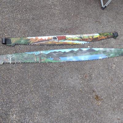 Pair of Hand Painted Crosscut Saws