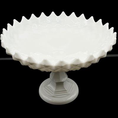 WESTMORELAND ~ Vtg. English Hobnail White Milk Glass Footed Candy Dish