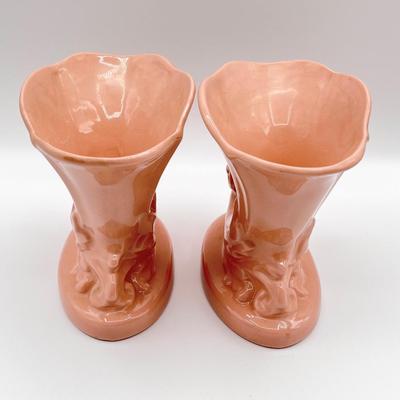 Pair (2) Vtg. Mauve Cornucopia Porcelain Vases