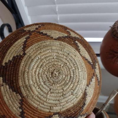 Collection of Home Decor- Carved Gourds, Candle Holder, Clock, etc