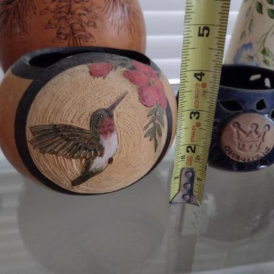 Collection of Home Decor- Carved Gourds, Candle Holder, Clock, etc