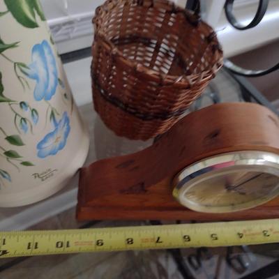 Collection of Home Decor- Carved Gourds, Candle Holder, Clock, etc