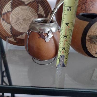 Collection of Home Decor- Carved Gourds, Candle Holder, Clock, etc