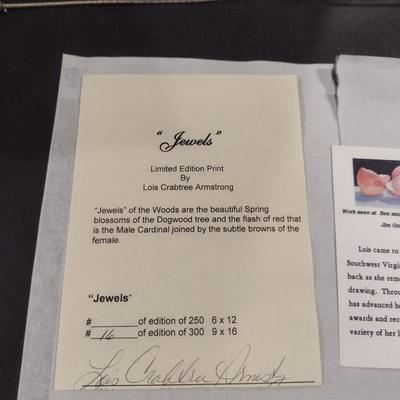 Lois Crabtree Armstrong "Jewels" Framed Cardinal and Dogwood Theme Art- Numbered and Signed by Artist