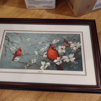 Lois Crabtree Armstrong "Jewels" Framed Cardinal and Dogwood Theme Art- Numbered and Signed by Artist