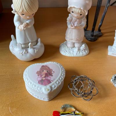 L75- Precious moments, glass fish, statues