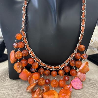Orange stone and beaded necklace