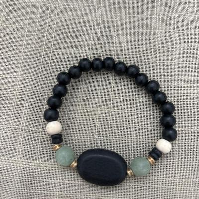 Black and green with white beaded bracelet