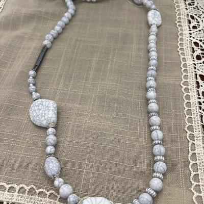 White Howlite pendant and beaded long necklace
