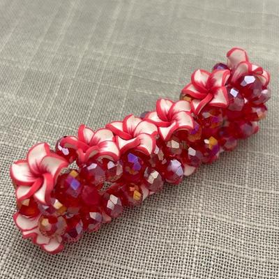 Red flowers with red beads stretchy bracelet