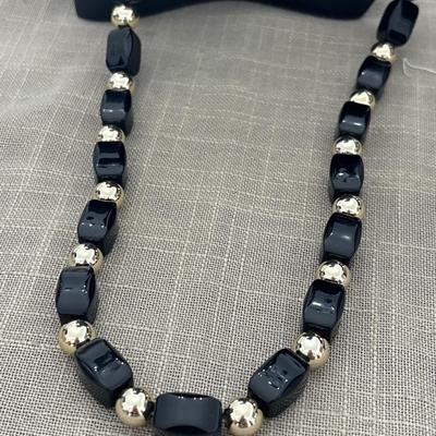 Black Tourmaline And gold tone beaded necklace