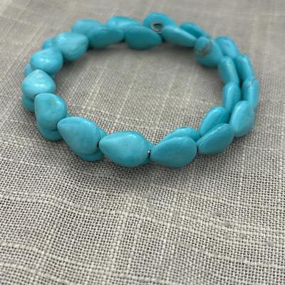 Turquoise toned stoned wire wrap around bracelet
