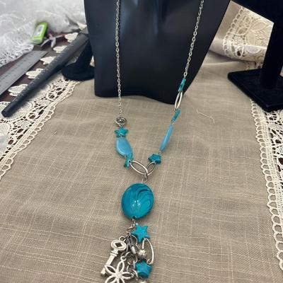 Blue charms and dangle accessories necklace