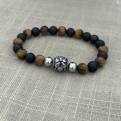 Brown and black beaded stretchy bracelet