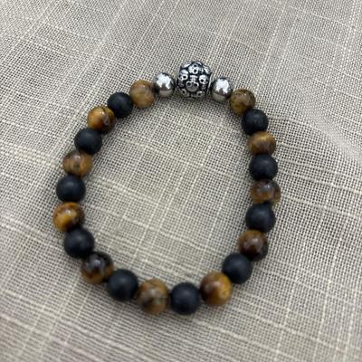 Brown and black beaded stretchy bracelet
