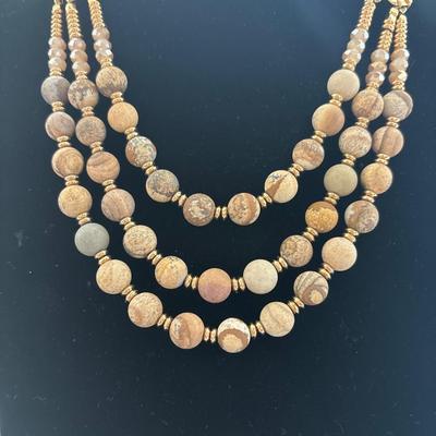 Matte Earthy natural stone necklace, natural color, crystal beads