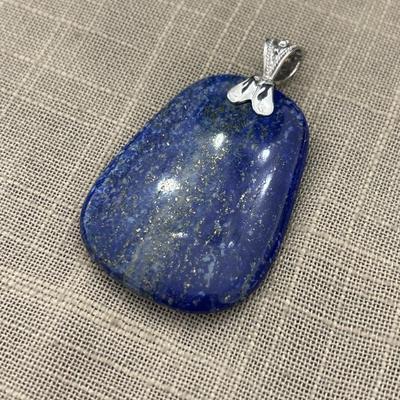 Vintage Pendant Sterling Silver 925 Freeform Trapezoid Design With Lapis
