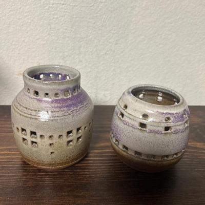 Pair of clay candle holders