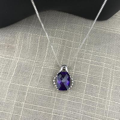 Genuine Amethyst Round Cut Sterling Silver Halo Pendant Necklace Box Chain | February Birthstone | Solitaire Gemstone Charm Necklace 925