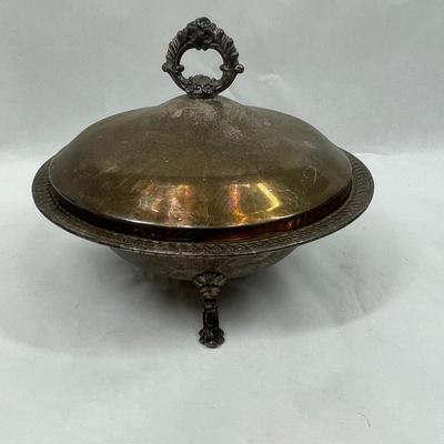Silverplate covered footed food serving dish