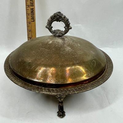 Silverplate covered footed food serving dish