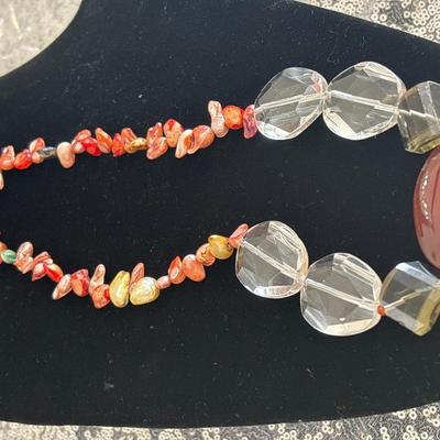Statement gemstone necklace With Crystal and freshwater Cultured, champagne, coin, pearls