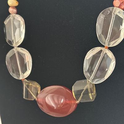 Statement gemstone necklace With Crystal and freshwater Cultured, champagne, coin, pearls