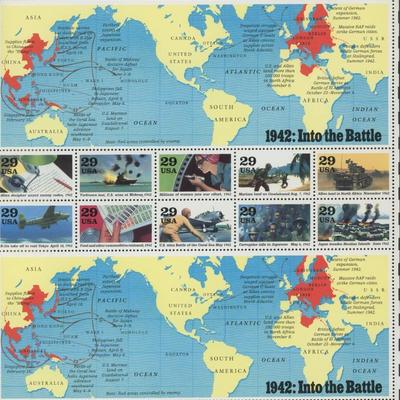 1992 WW II 1942 Into the Battle - 20 Stamp Sheet