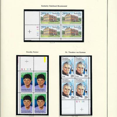 1992 US stamp collector sheet featuring Kentucky Statehood Bi-Centennial, Dorothy Parker and Theodore von Kármán stamps