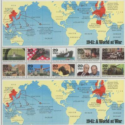 WWII, 1941: A World at War (World War II) 20 Stamp Sheet