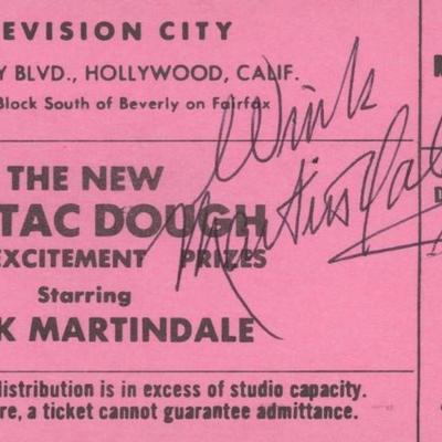 Wink Martindale signed Tic, Tac Dough admission ticket 
