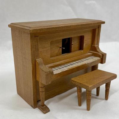 Small Dollhouse Size Wooden Piano w Bench Music Box
