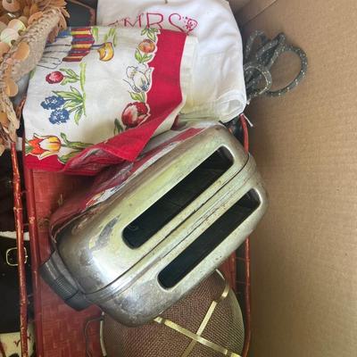 Box of misc with vintage toaster